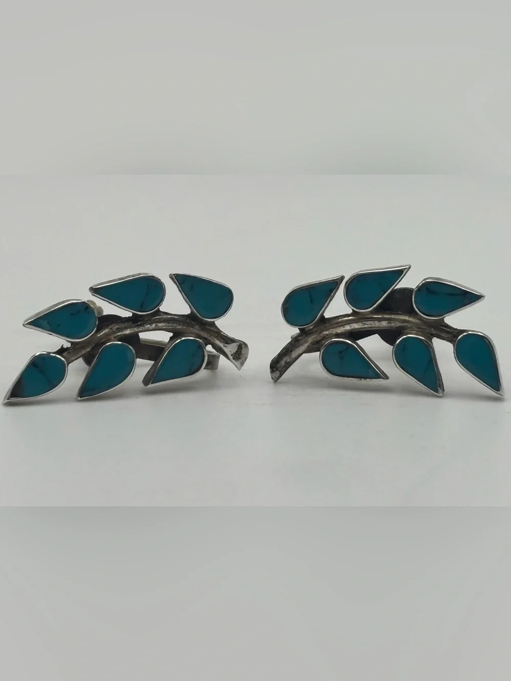 Vintage Taxco Mexican 925 Sterling Silver Turquoise Brooch & Earrings Set - Picture 4 of 8